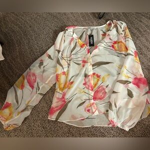 White House Black Market Sheer Mixed Tulip Top